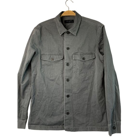 Allsaints Firebase Mens Large Olive Denim Shirt EUC Flap Pockets RII10585 - Picture 10 of 10